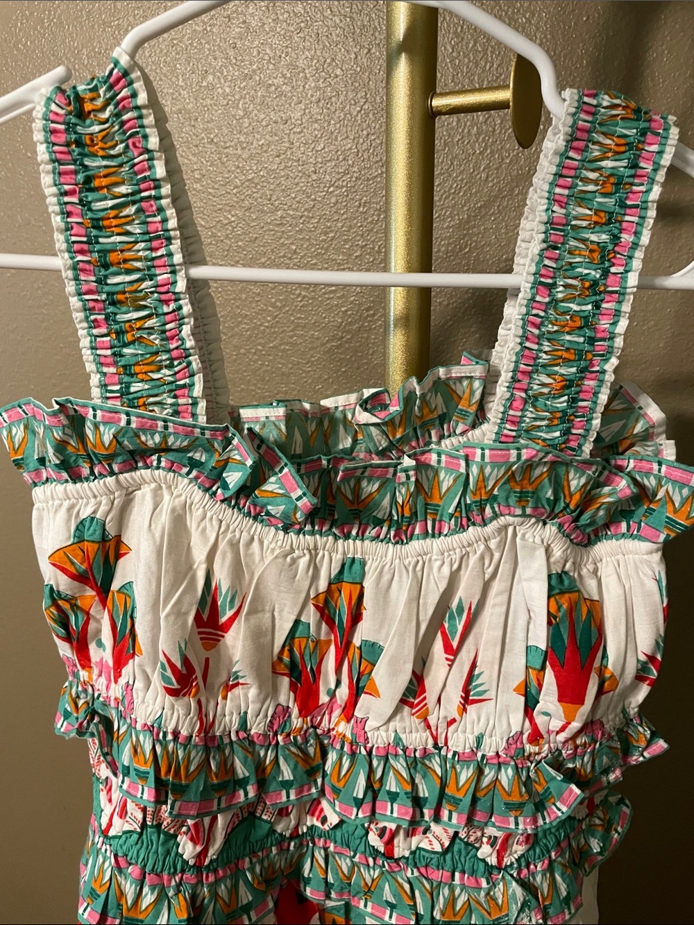 POL White Smocked Dress with Pink, Teal & Orange Floral Print - Picture 3 of 5